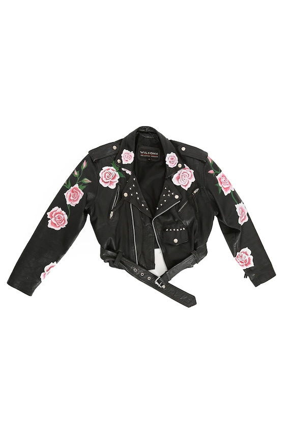 Rose painted leather jacket | Vintage 80s Wilsons 