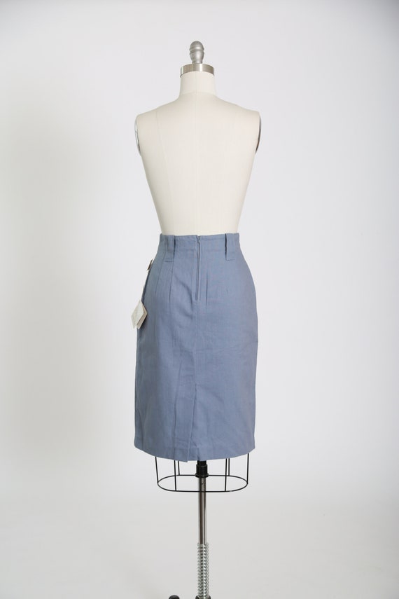 90s ramie cotton steel blue pencil skirt - image 5