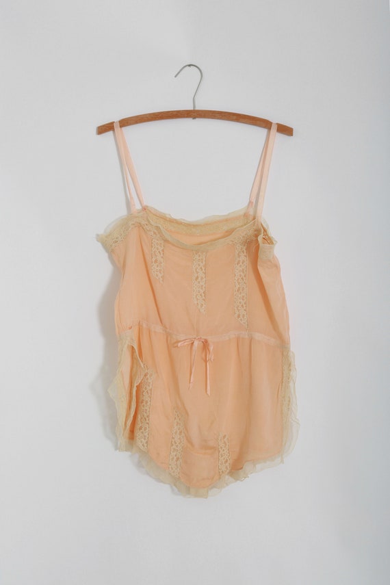 Antique vintage 1920s pink silk lace romper teddy… - image 8