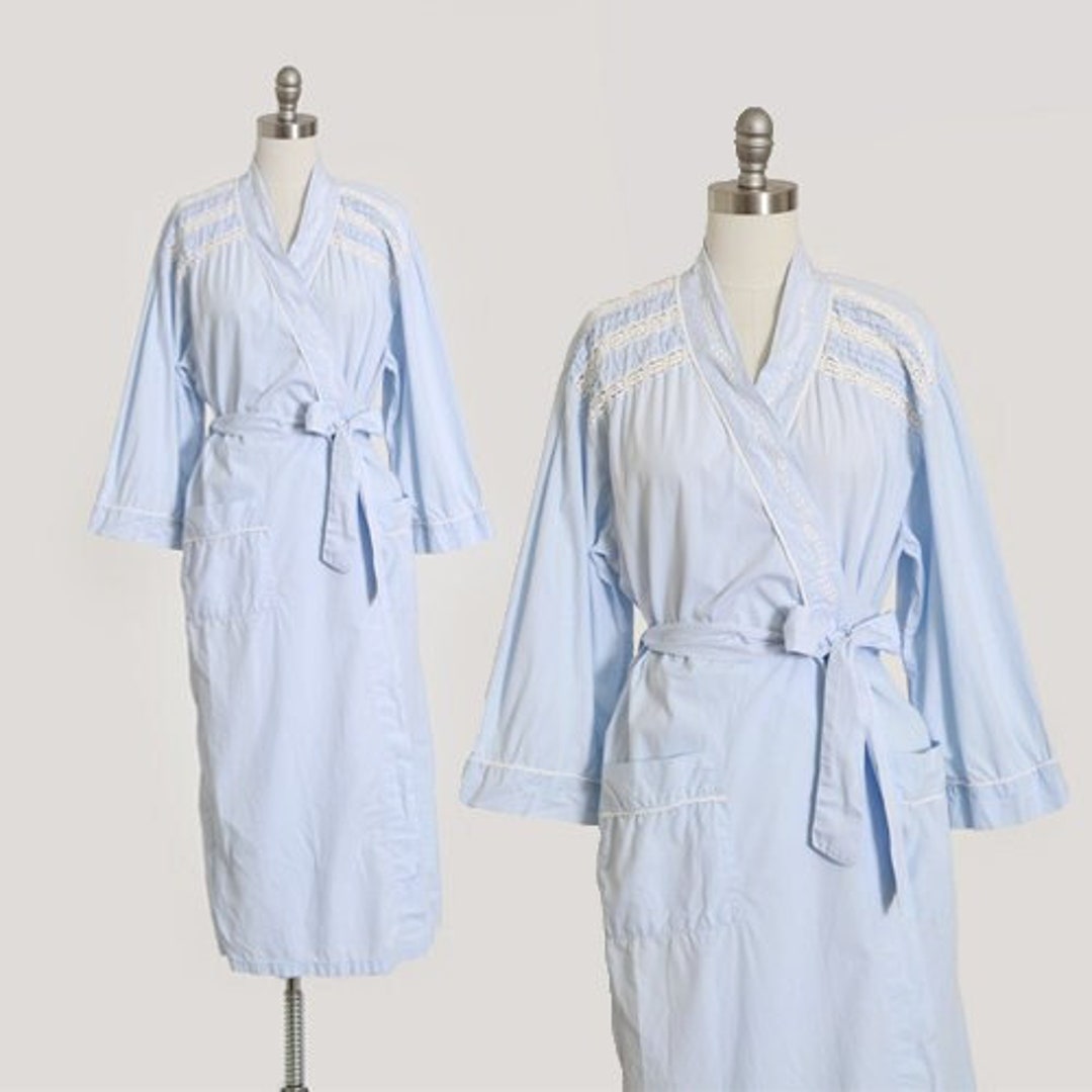 Vintage 90s Blue Cotton Crochet Lace Robe Wrapper - Etsy