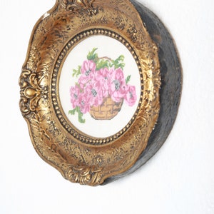 Antique Vintage Ornate Gold Oval Frame | Vintage Floral Needlepoint Art ...