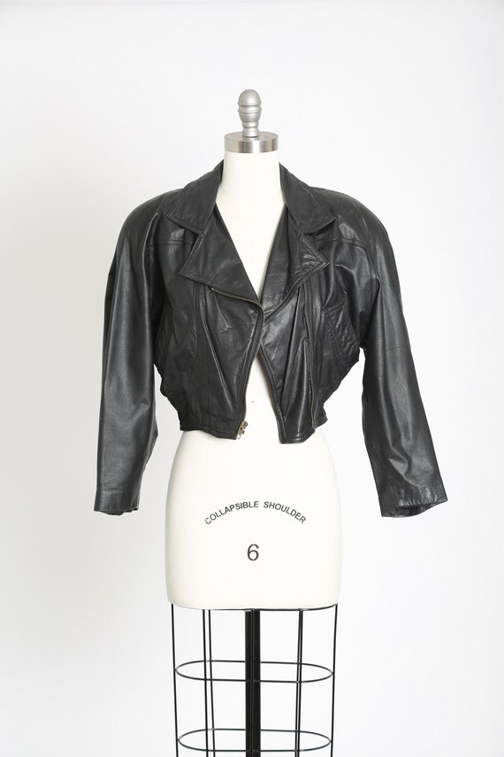 80s cropped black leather jacket