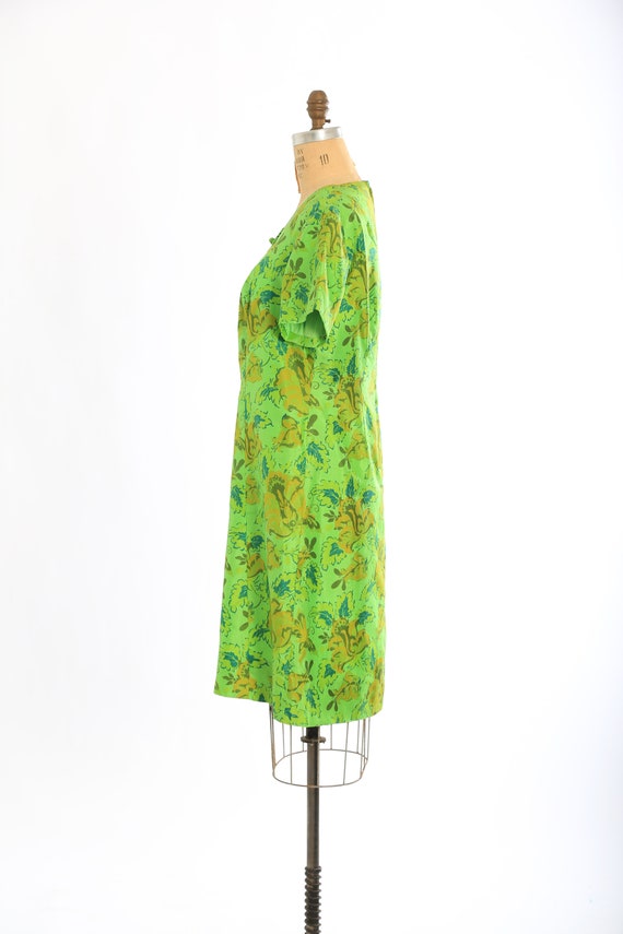 Vintage 60s green floral butterfly skirt shift dr… - image 7