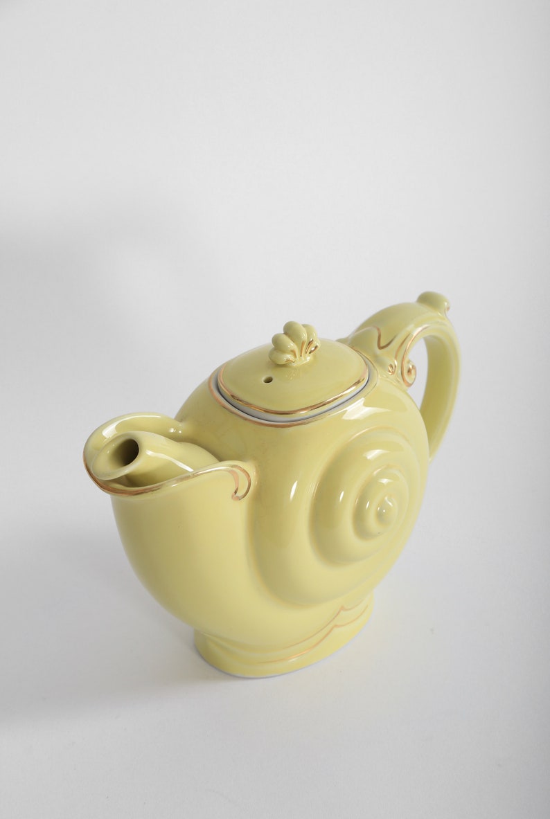 Vintage HALL snail navtilus yellow ceramic teapot image 3
