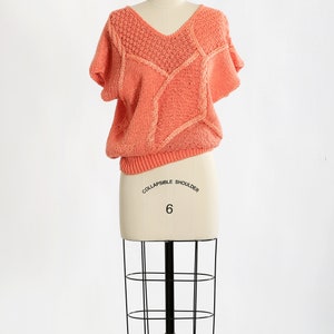 Vintage 90s Salmon orange hand knit crochet ramie cotton sweater image 3