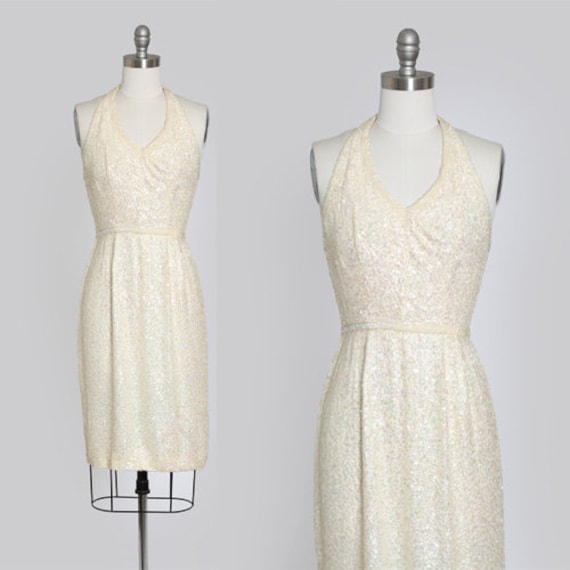 50s sequin dress | Vintage 50s white iridescent se