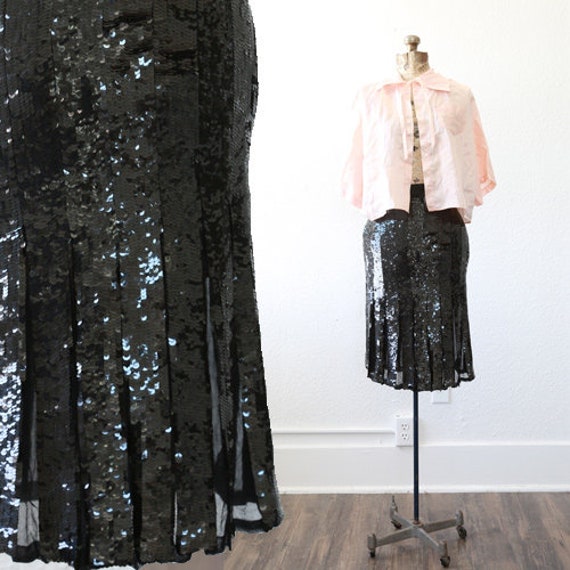 Sequin flapper skirt | Vintage 70s 20s silk Sequin