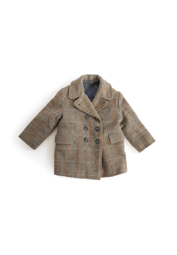 Vintage 40s Kids wool plaid coat | 1940s wool doub