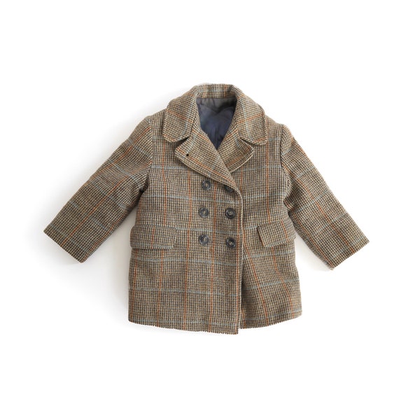 Manteau à carreaux en laine pour enfants vintage des années 40 | Manteau croisé en laine des années 40