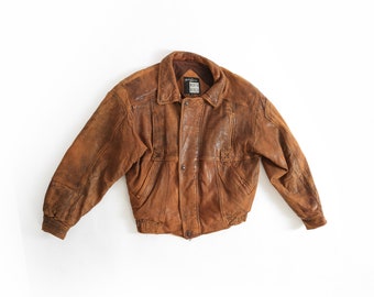 Vintage Micheal Hoban North Beach brown leather bomber jacket