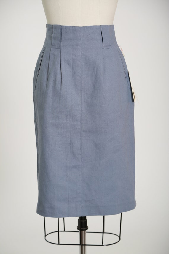 90s ramie cotton steel blue pencil skirt - image 3