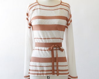 70s Crochet sweater | Vintage 1970s Saks Fifth Avenue striped knit top | crochet knit sweater