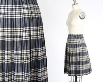 Rally Klad wool skirt | Vintage 70s blue plaid wool tartan skirt | 1970s Scottish wool skirt