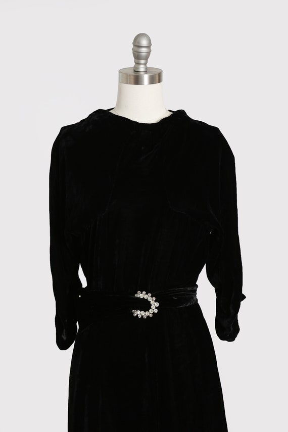 40s black silk velvet dress | Antique Vintage 194… - image 3