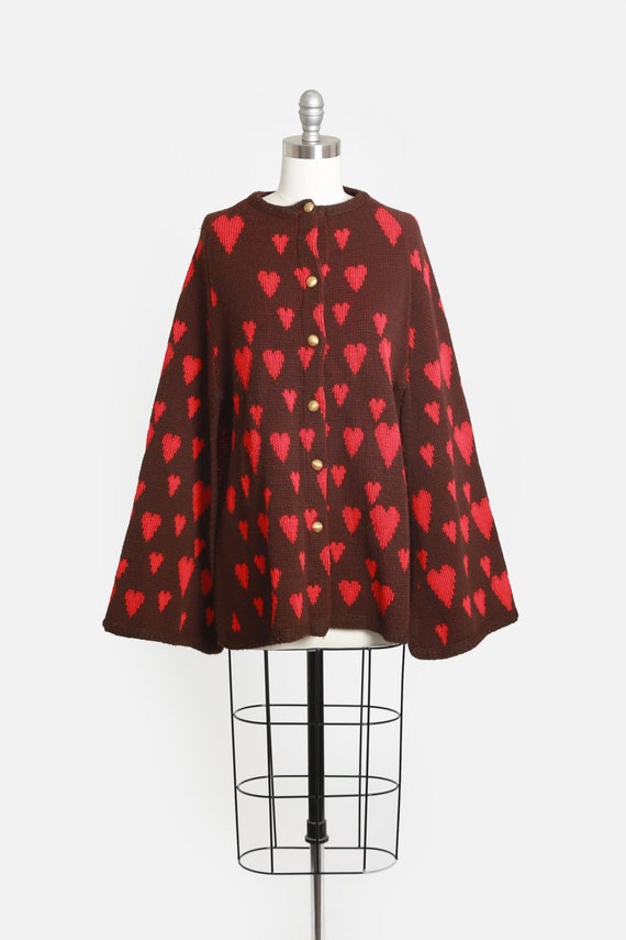 70s knit heart sweater cape