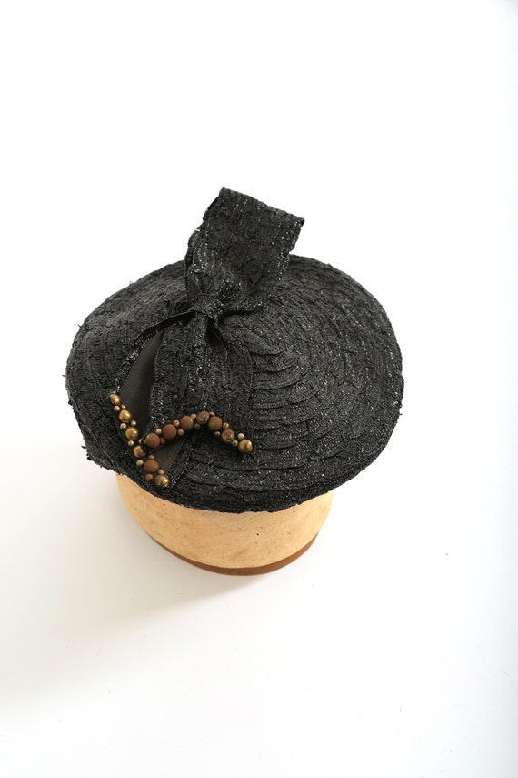 Vintage 1940s black studded straw hat