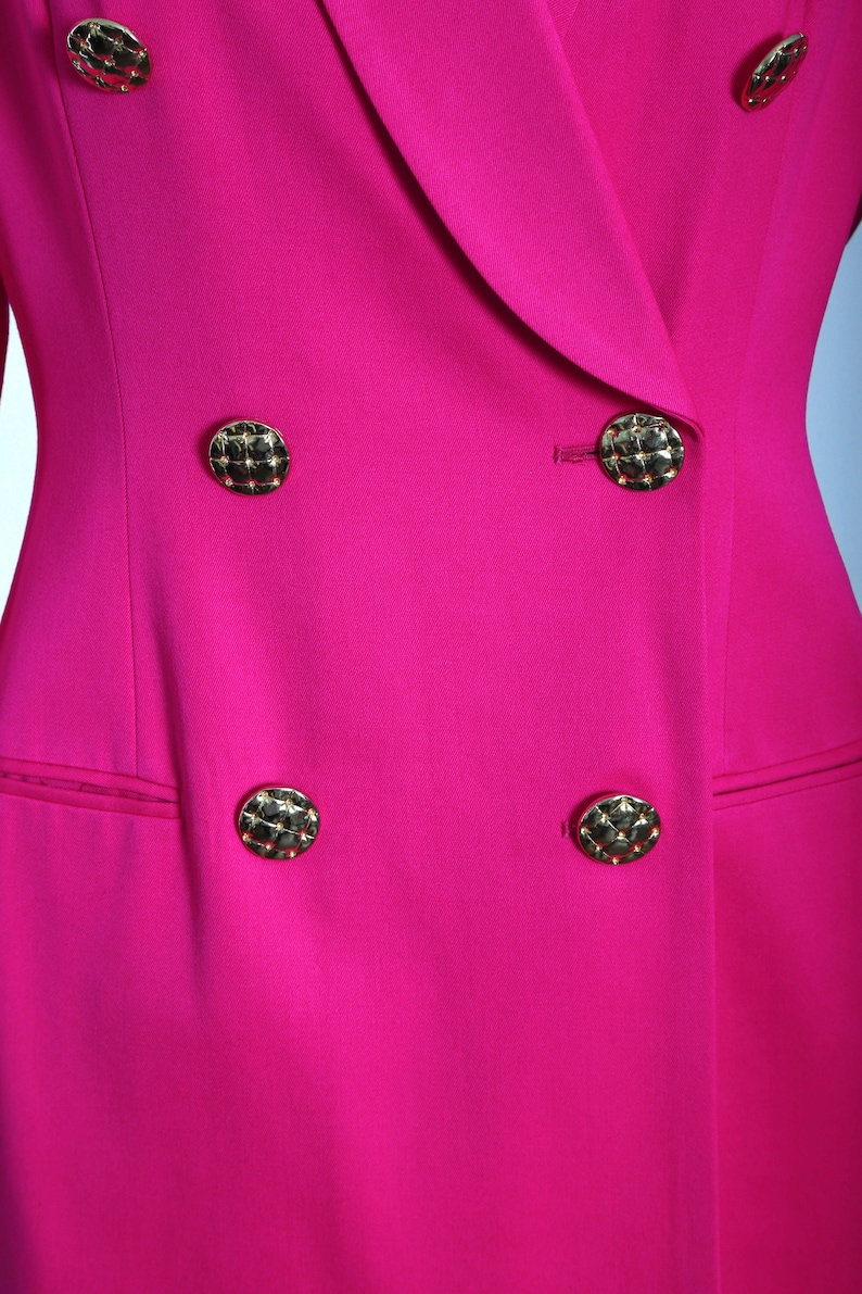 Hot pink suit dress Vintage 90s pink tuxedo wool suit dress image 9