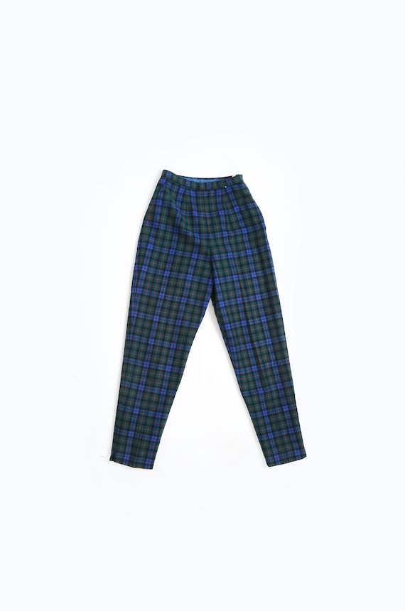 Vintage 60s Green plaid Italian wool Cigarette peddle pusher pants