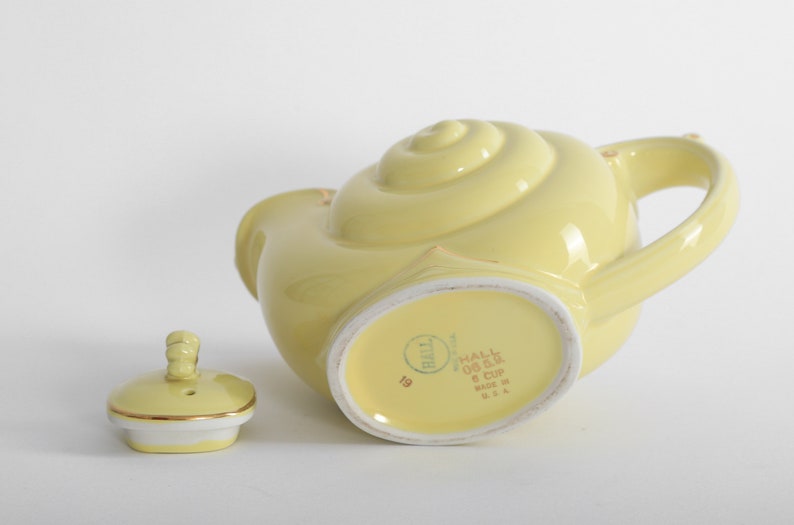 Vintage HALL snail navtilus yellow ceramic teapot image 6