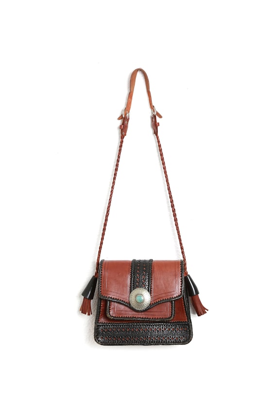 Four Winds leather purse | Vintage brown tooled le