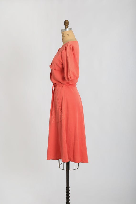 Vintage 40s salmon orange pink cotton day dress - image 6