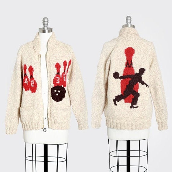 Cowichan bowling sweater | Vintage 50s hand knit c