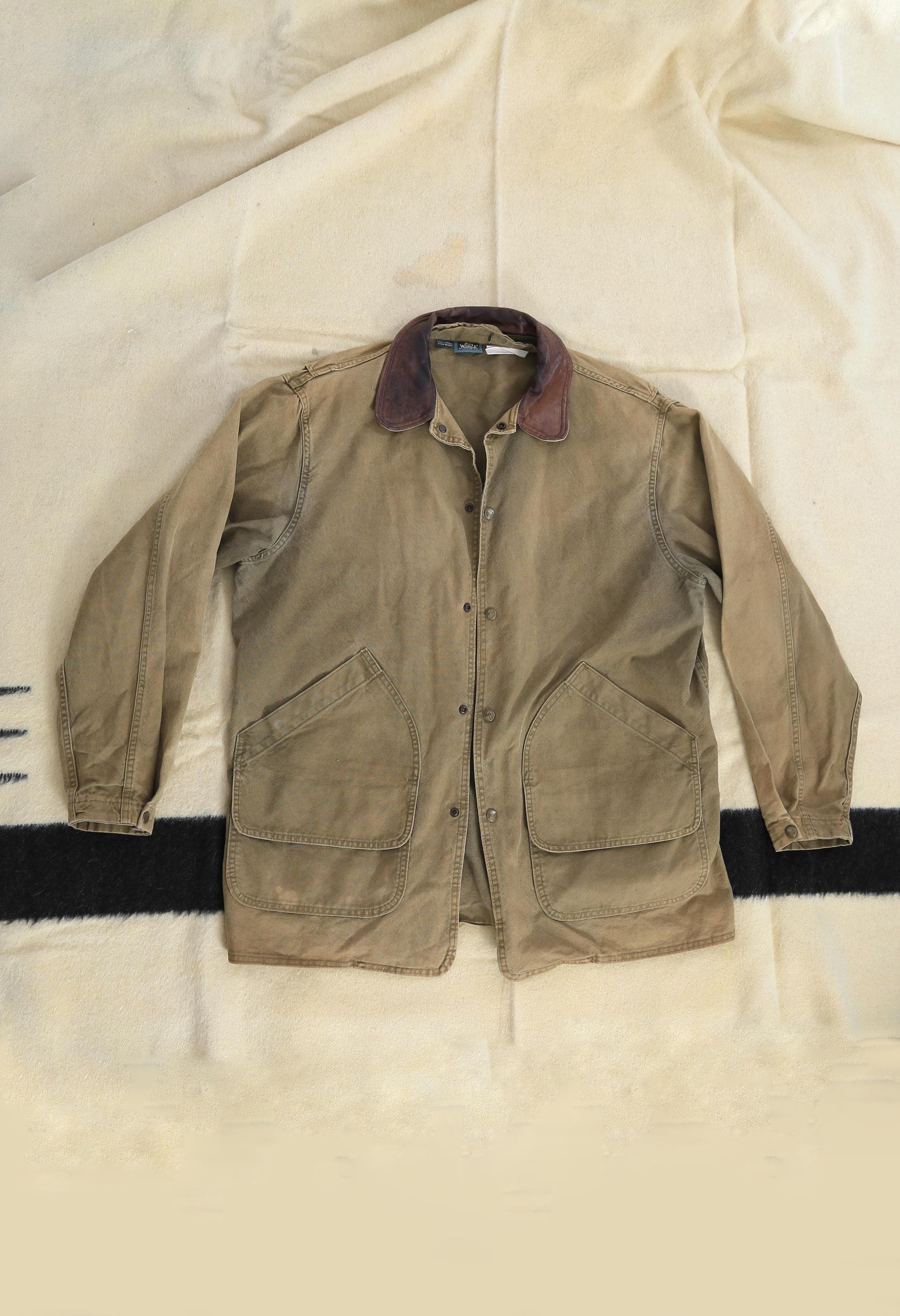 Woolrich Coat | Vintage Mens Woolrich Canvas Chore Leather Woolrich Coat | Vintage Mens Woolrich Canvas Chore Leather