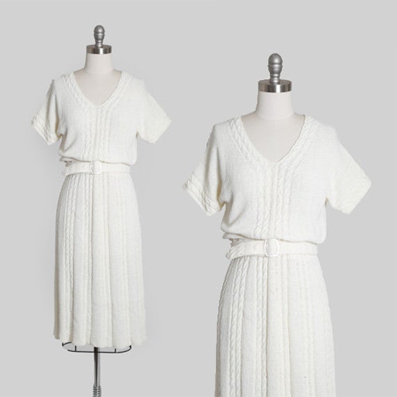 70s knit dress | Vintage 70s cable knit rayon midi