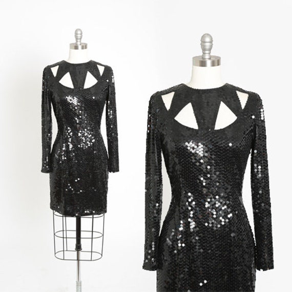 Cutout sequin dress | Vintage 80s black Sequin min