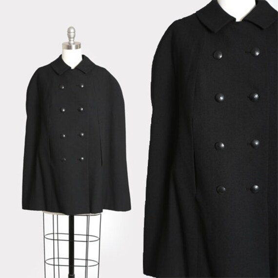 Noir black cape | Vintage 40s 50s black wool cape