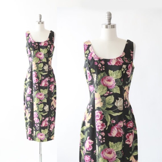 Vintage 90s woven floral maxi dress | autumn black