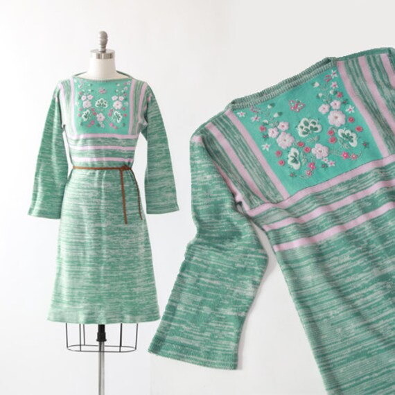Space dyed sweater dress | Vintage 70s floral embr