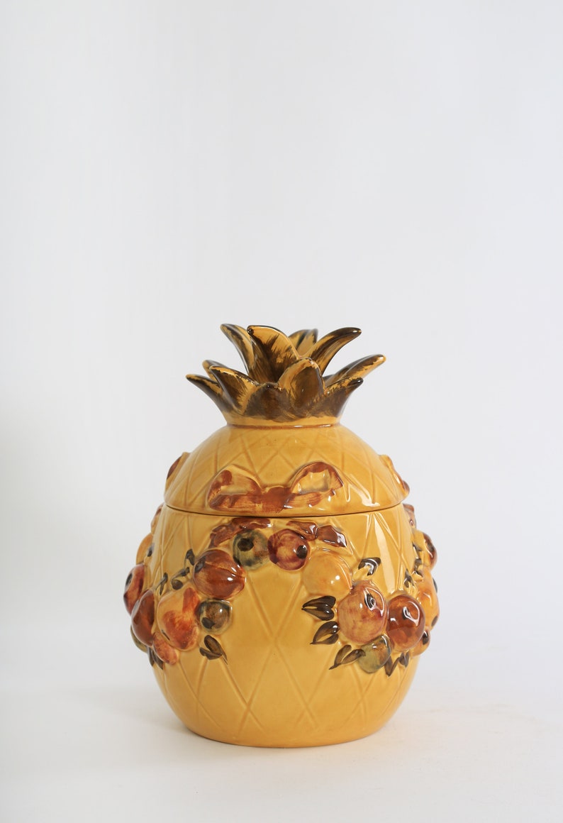 Vintage Mid century Modern ceramic pineapple cookie jar image 3