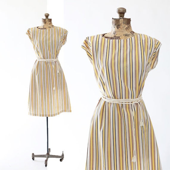 Vintage 60s yellow striped cotton dress - image 1
