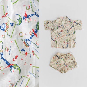 Vintage 50s Kids Space print 2pc cotton set 2T