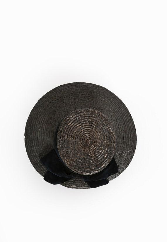 40s straw hat | Vintage 1940s large brim black st… - image 4