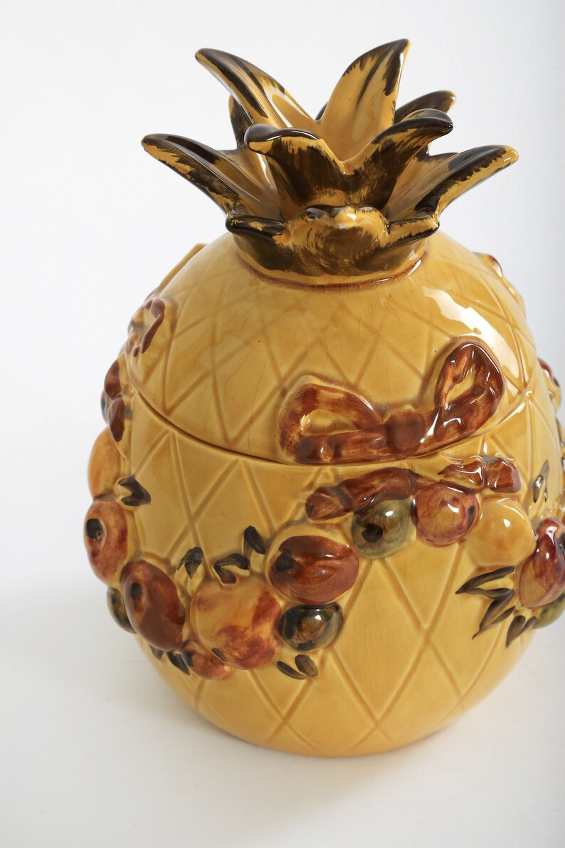 Vintage Mid century Modern ceramic pineapple cookie jar image 2