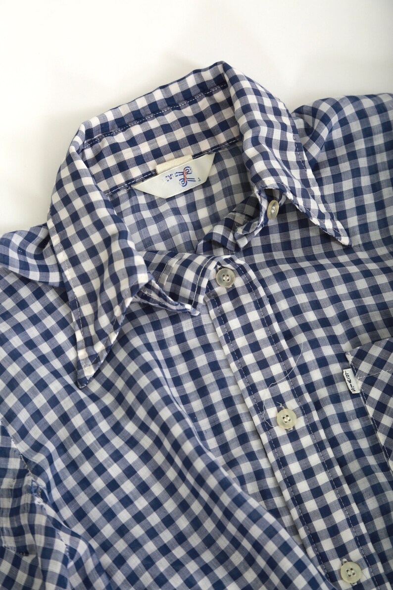 Levis Gingham shirt | Vintage 70s Levis blue + white Gingham button Shirt image 7