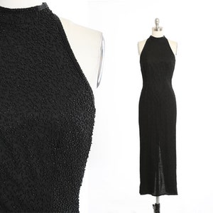 Vintage 90s black beaded silk maxi dress