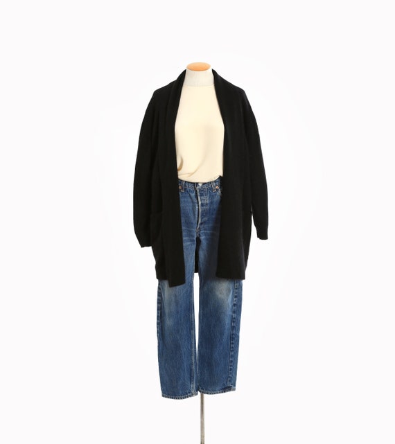 Vintage 90s Black Angora Lambswool Knit Sweater Long Cardigan Etsy UK
