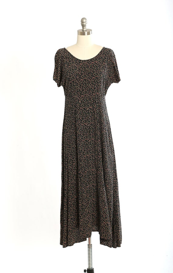 Vintage 90s Dark floral bias cut rayon midi dress - image 2