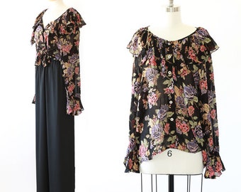 Vintage 90s sheer floral ruffle blouse