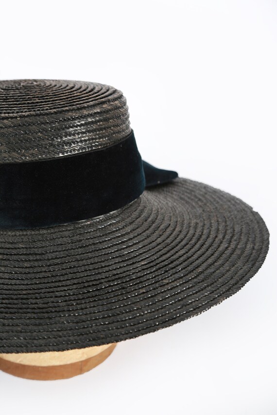 40s straw hat | Vintage 1940s large brim black st… - image 3