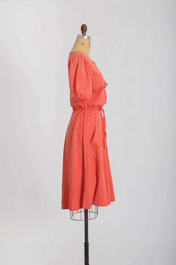 Vintage 40s salmon orange pink cotton day dress - image 5