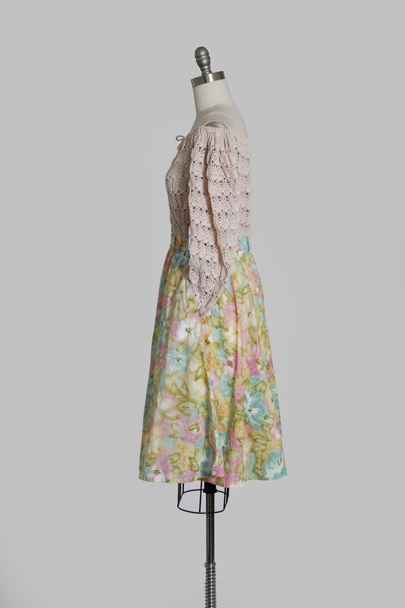 Vintage 80s pastel watercolor floral cotton skirt - image 6