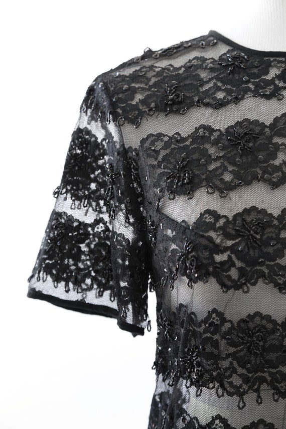 Vintage 60s black lace beaded mini dress - image 4