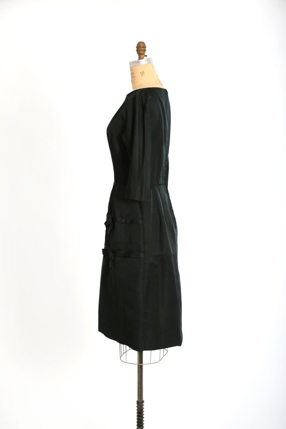 Vintage 1950s black silk satin bow cocktail dress - image 6