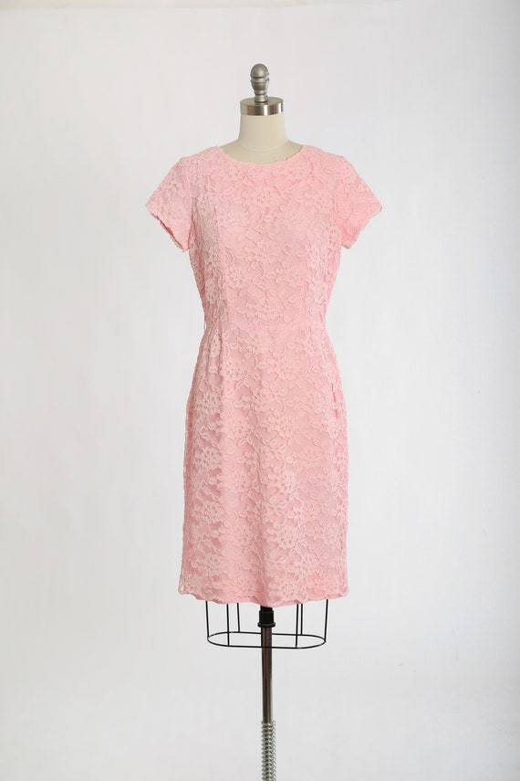 Vintage 60s Henry Lee pink floral lace wiggle dre… - image 2