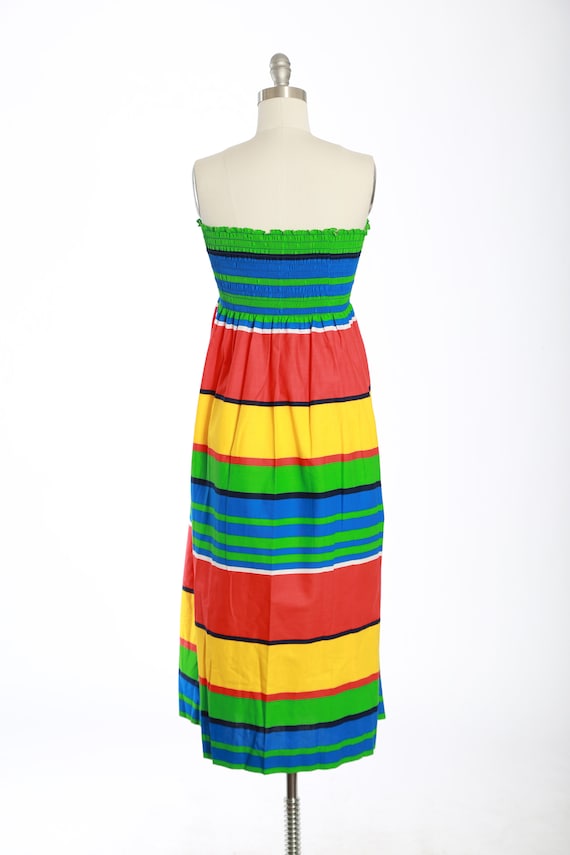 Vintage 80s rainbow striped cotton dress - image 5