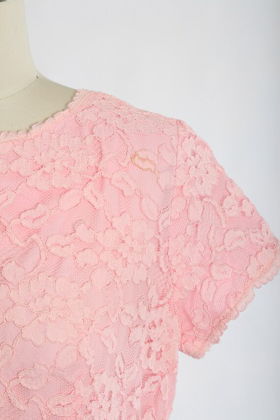 Vintage 60s Henry Lee pink floral lace wiggle dre… - image 4